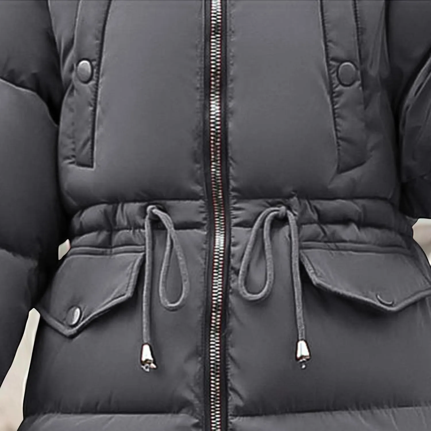 Womens Elegant Zipper Puffer Coat Long Sleeve Big Collar Down Coat Insulated Casual Loose Overcoat Daily Winter Clothes