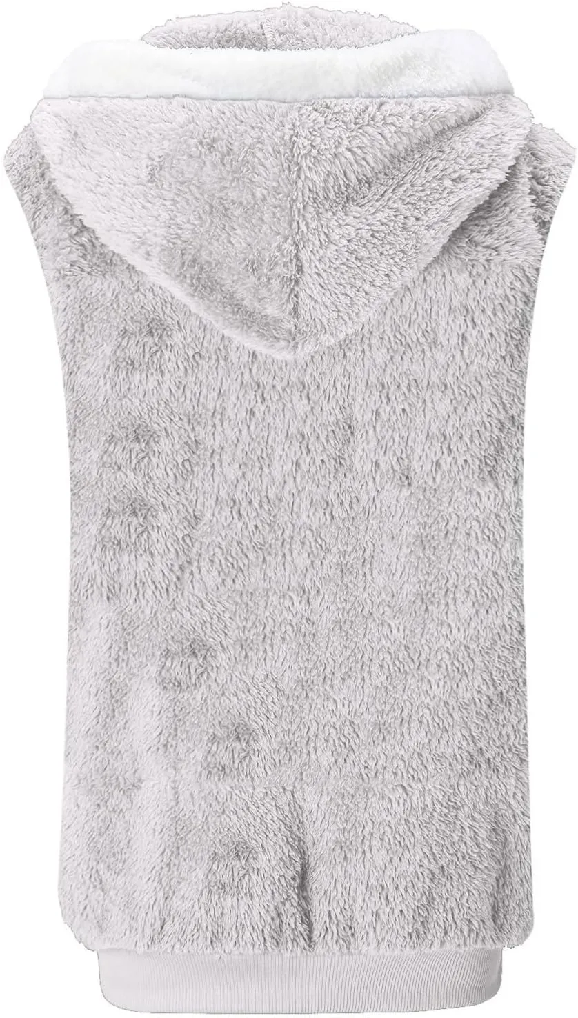 Womens Fall Winter Sleeveless Coat Zip Up Hoodie Jacket Warm Sherpa Jackets Vest Coats with Pockets