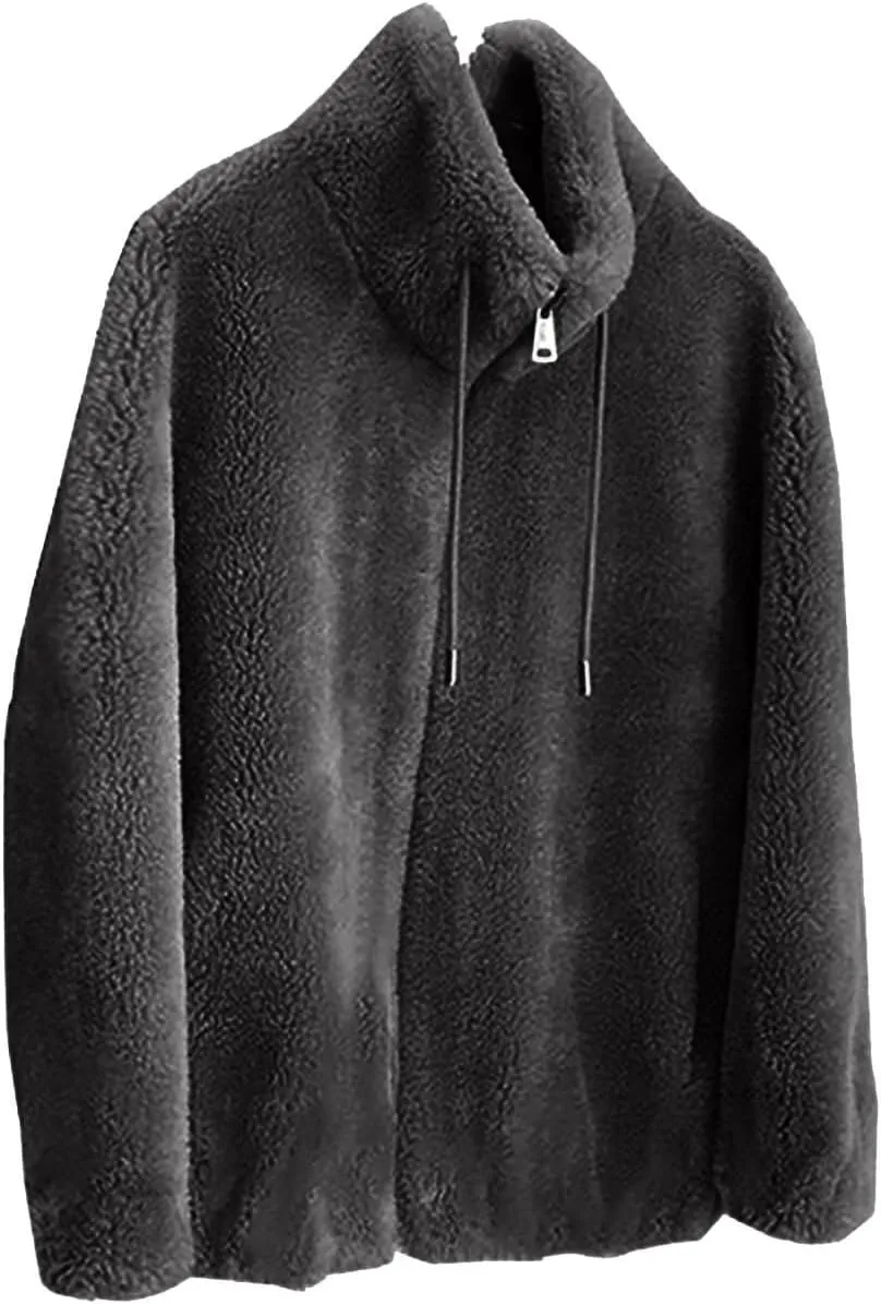 Women's Fashion Plush Coats Winter Warm Cardigan Coat Standing Collar Zip Up Fleece Tops Sweater Jacket