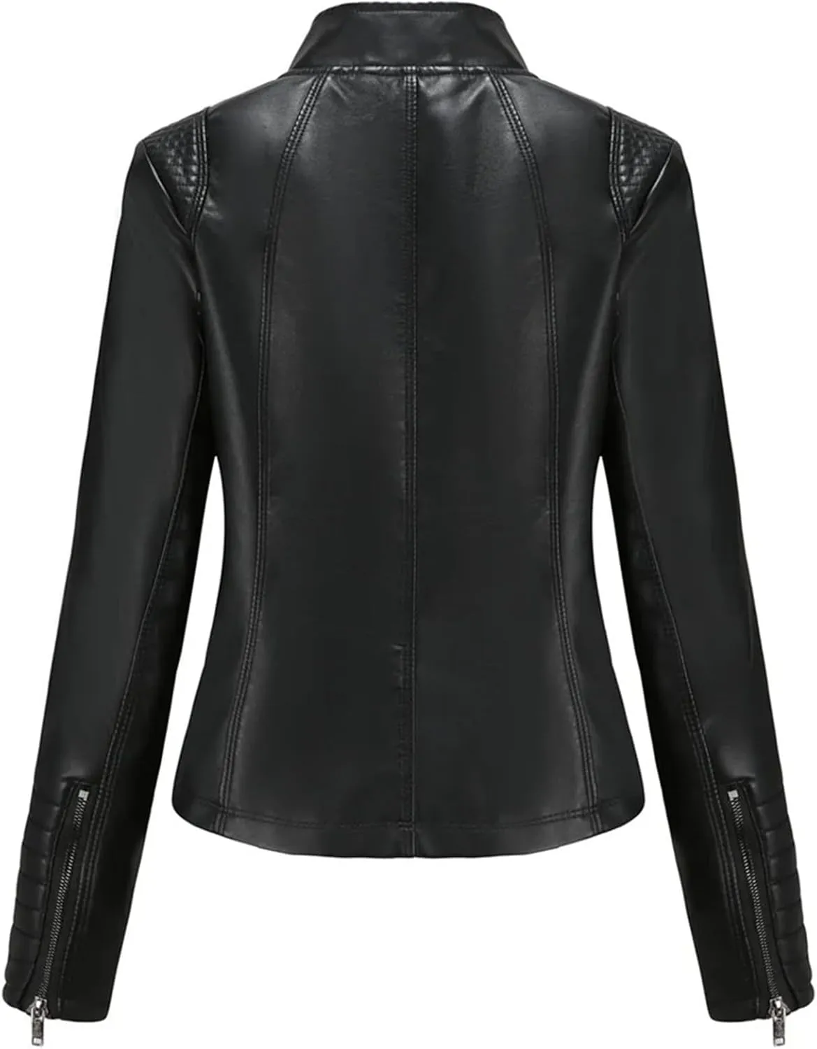 Women's Faux Leather Moto Biker Jacket With Zipper Spring Autumn Black Red Coffee Motorcycle Jacket