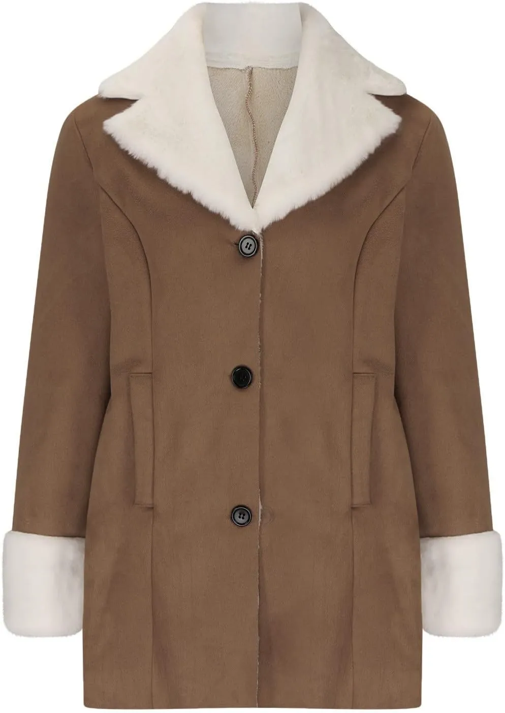 Womens Fleece Lined Jackets 2024 Winter Suede Coats Thickened Warm Sherpa Coats Notch Lapel Outerwear with Pockets