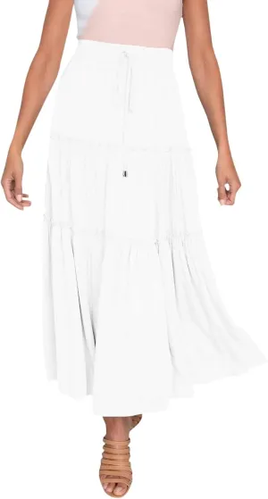 Women's Flowy Boho Maxi Skirt A Line High Waist Skirts Casual Pleated Tiered Long Skirts Summer Beach Vacation Skirt