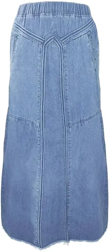 Women's High Full Length Skirts Loose Fit Vintage Bottoms Boho Denim High Waist Frayed Maxi Skirts