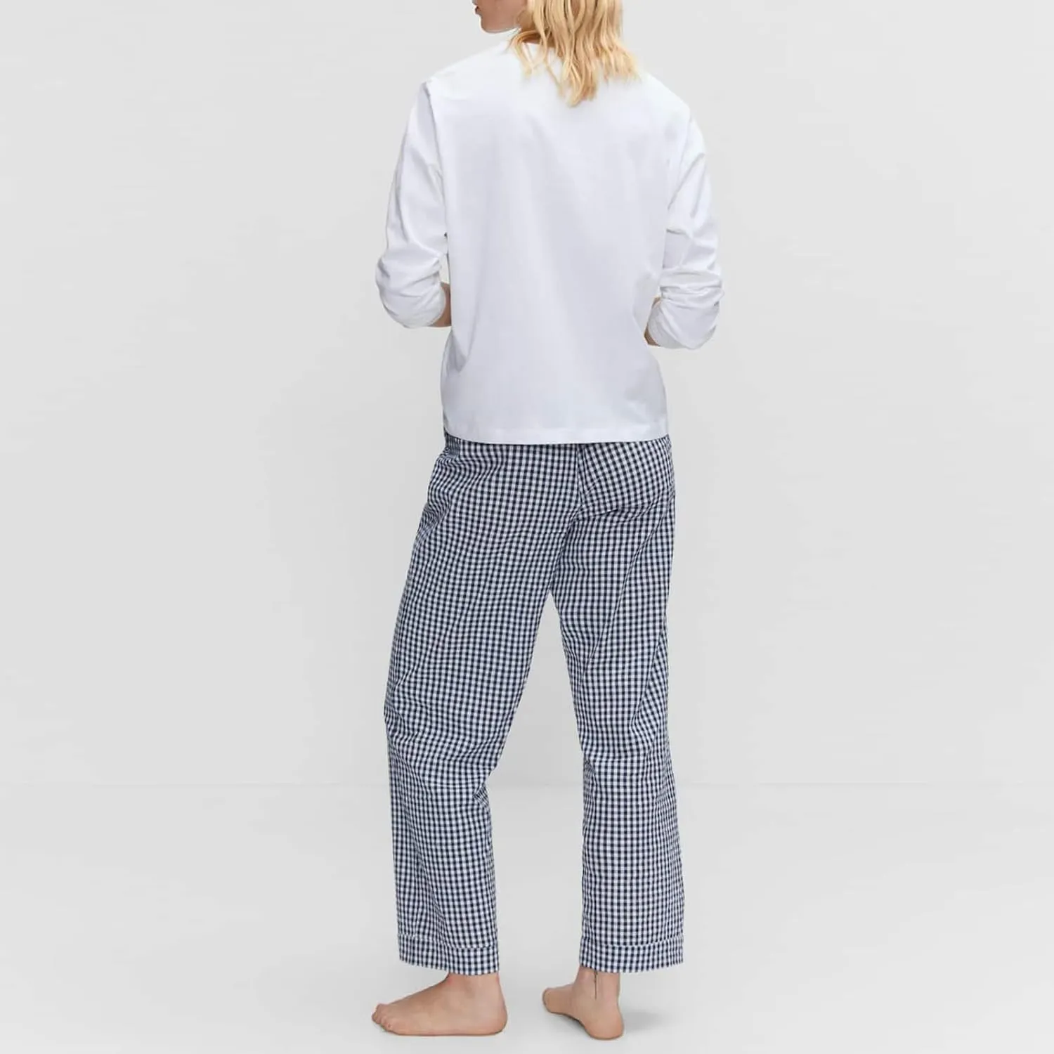 Women's High Waist Gingham Long Pants Drawstring Elastic Waist Plaid Straight Leg Trousers Y2K Pj Bottoms