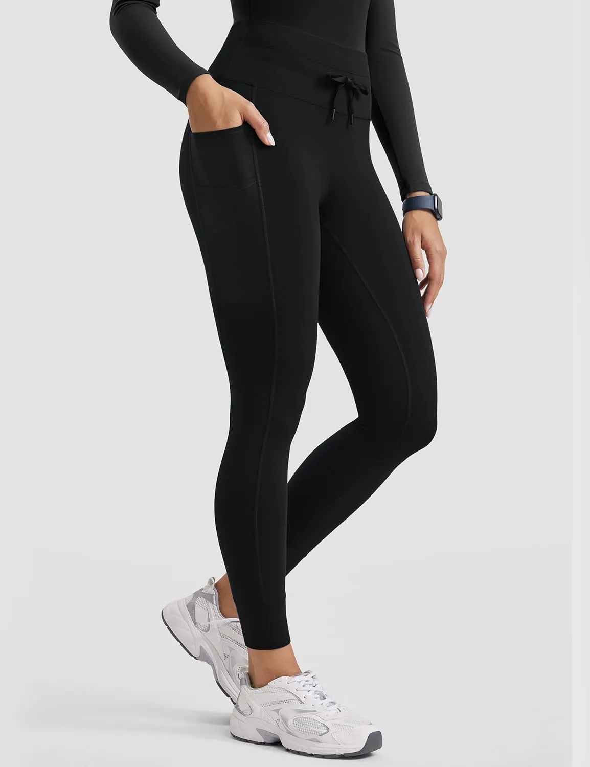 Womens High Waisted Scrub Leggings 25" - 5 Pockets Drawstring Yoga Scrub Pants Medical Bottoms Stretch Soft