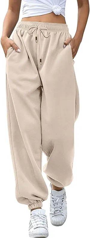 Women's High Waisted Sweatpants Cinch Bottom Sporty Active Joggers Pants Workout Baggy Lounge Bottoms with Pockets