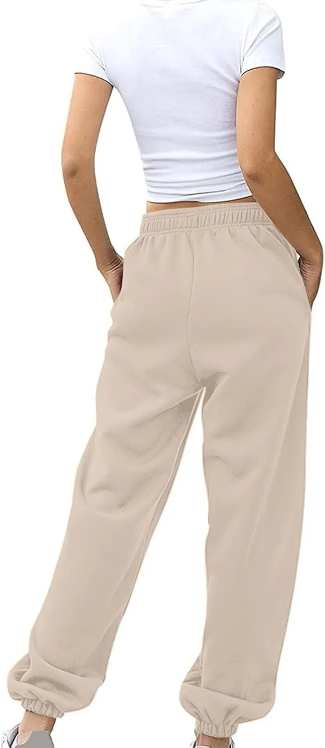 Women's High Waisted Sweatpants Cinch Bottom Sporty Active Joggers Pants Workout Baggy Lounge Bottoms with Pockets