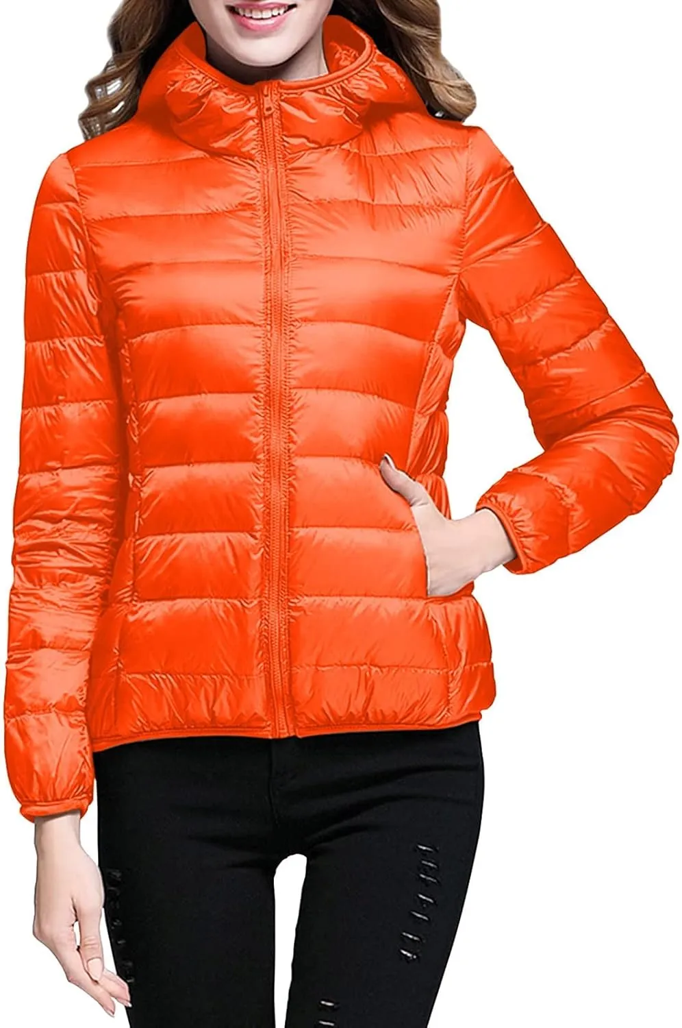 Womens Lightweight Down Jacket Duck Winter Puffer Coats Zipper Hooded Packable Waterproof Warm Winter Outerwear