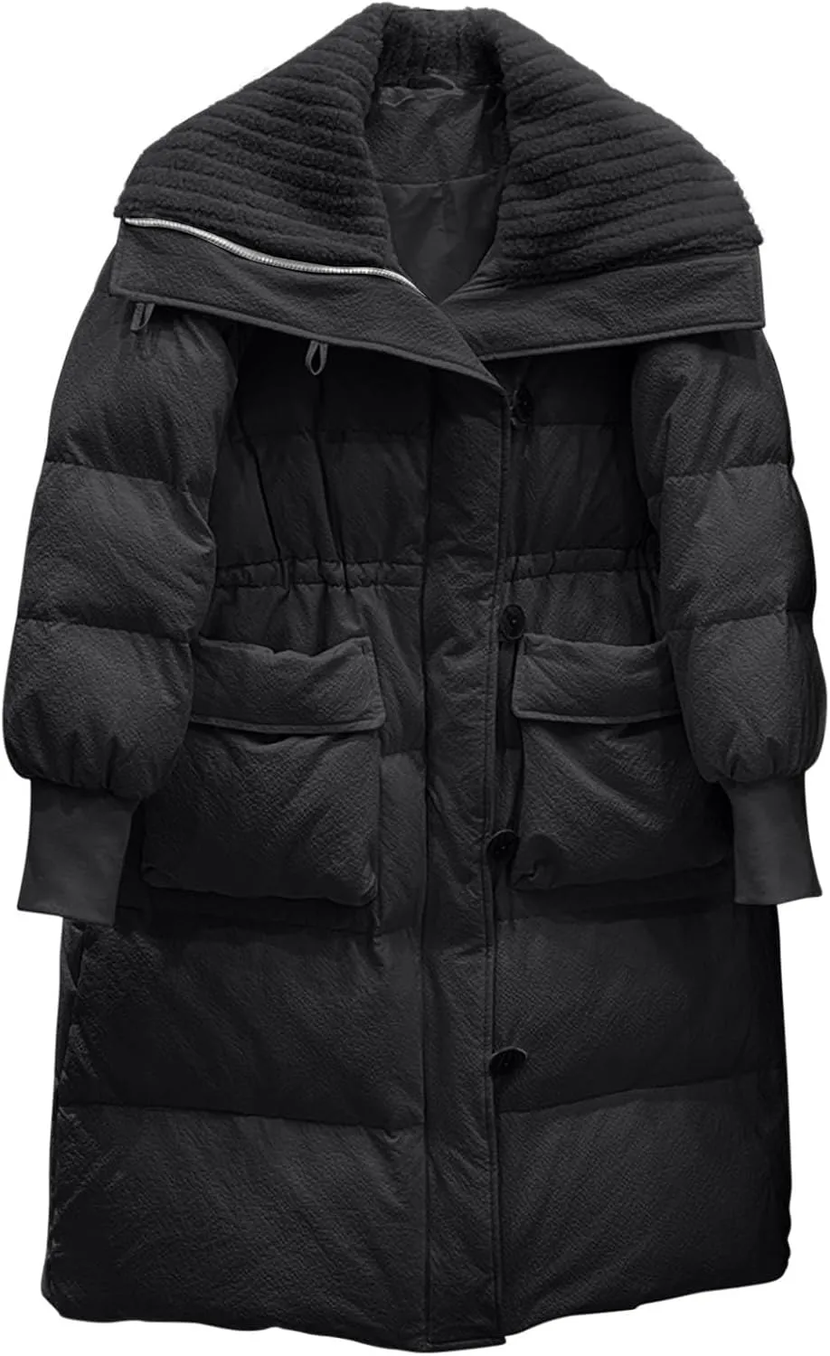 Womens Long Puffer Quilted Jackets Long Sleeve Lapel Thicken Warm Winter Coats Down Jackets Padded Coat Outerwear