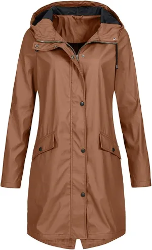 Womens Long Rain Jacket with Hood Waterproof Lightweight Raincoat Outdoor Research Travel Jacket