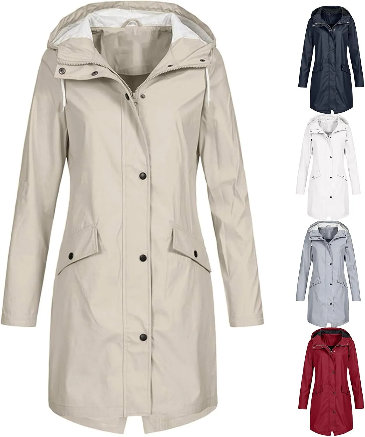 Womens Long Rain Jacket with Hood Waterproof Lightweight Raincoat Outdoor Research Travel Jacket