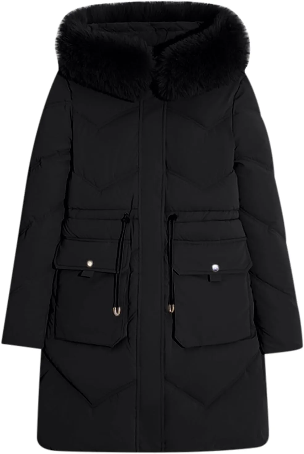 Women's Long Winter Puffer Coat 2024 Trendy Thickened Warm Down Jacket Windproof Parka Outerwear With Faux Fur Hood