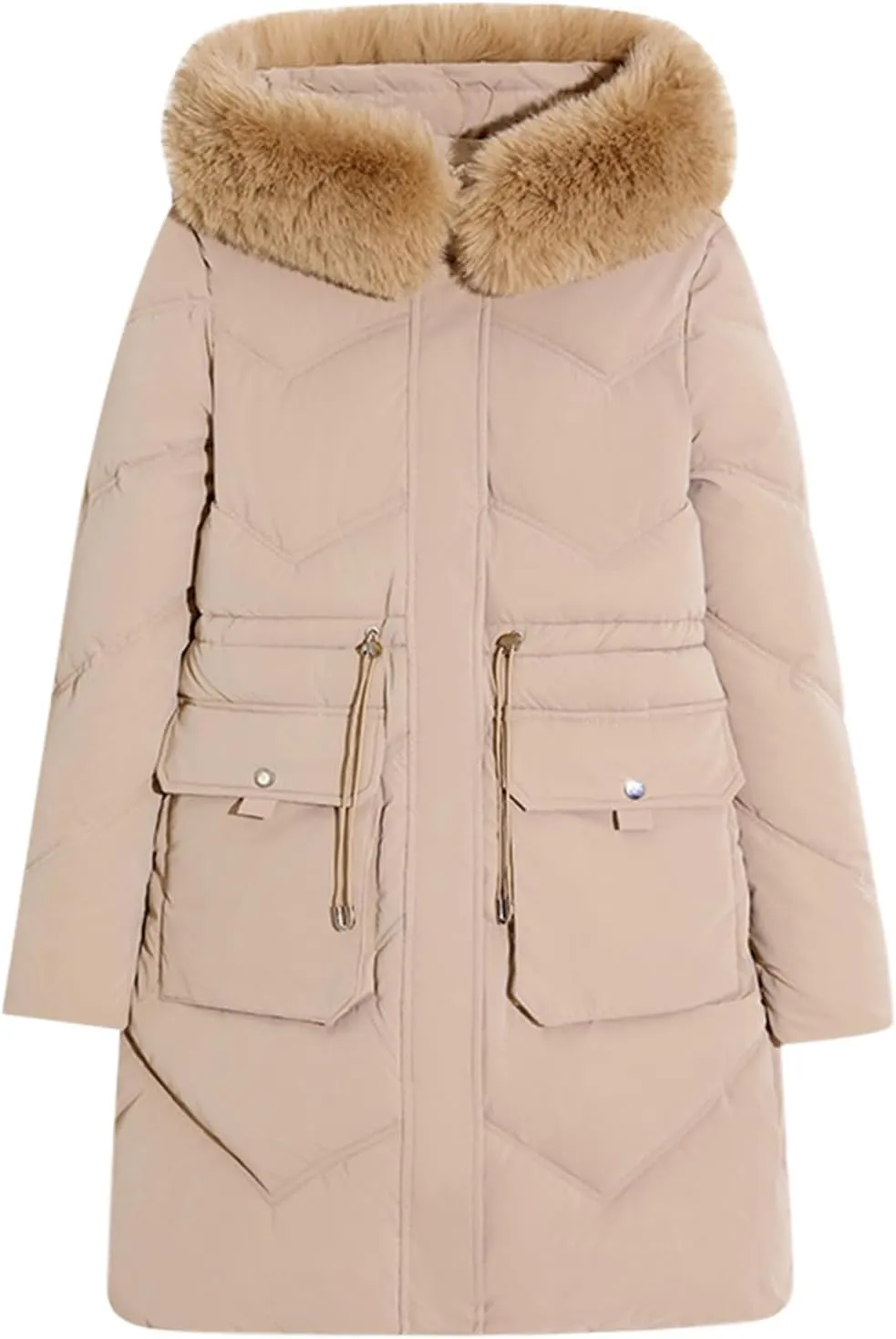 Women's Long Winter Puffer Coat 2024 Trendy Thickened Warm Down Jacket Windproof Parka Outerwear with Faux Fur Hood