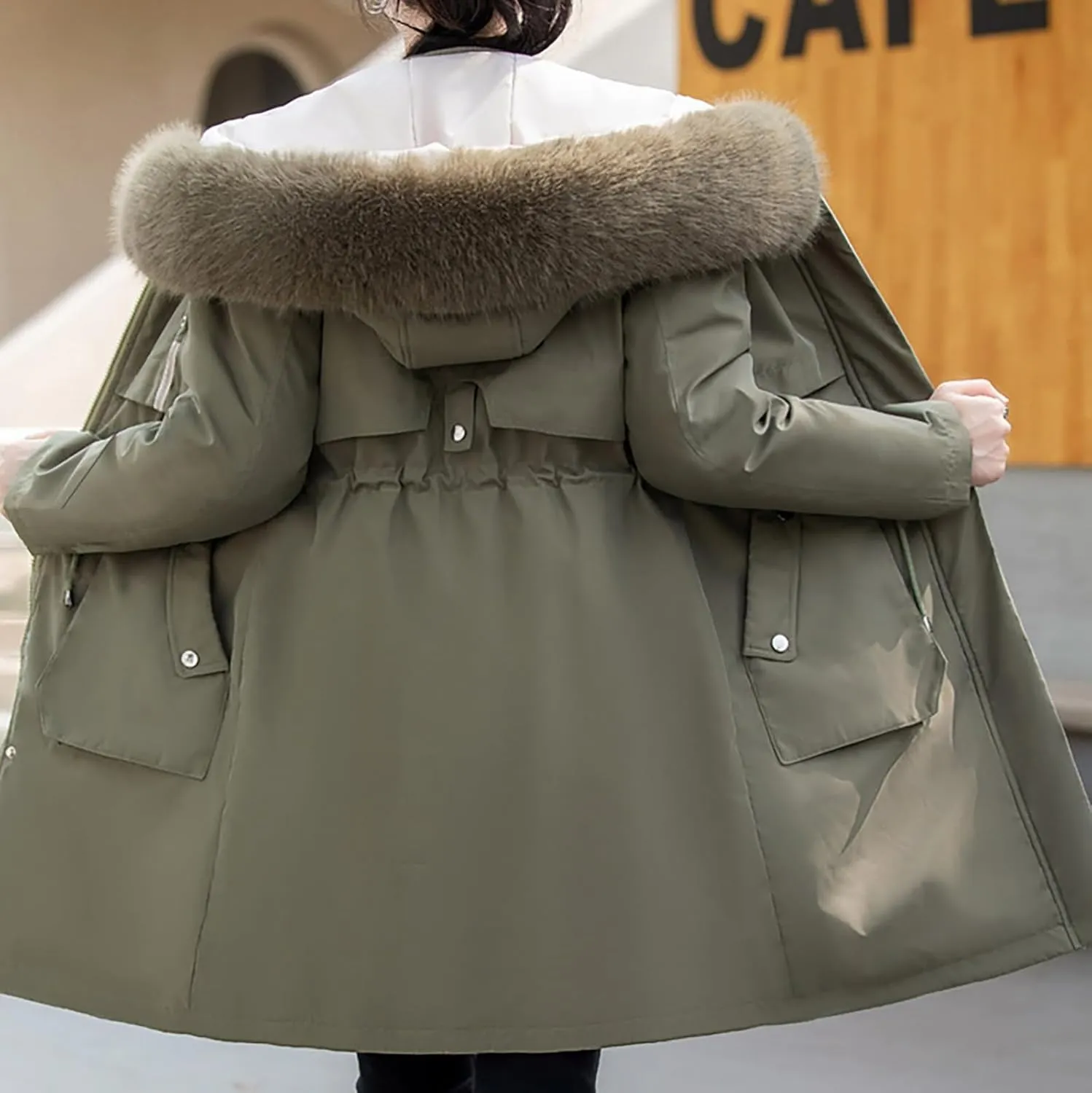 Women's Long Winter Quilted Puffer Coat Warm Maxi Down Jacket Faux Fur Fleece Hood Parka Outerwear with Hooded