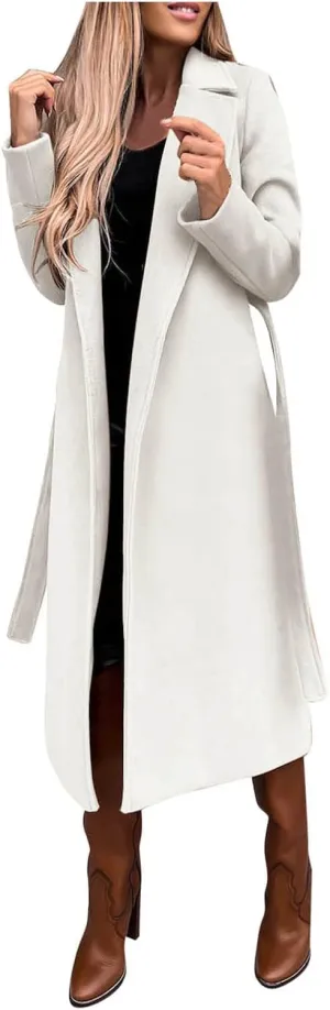 Womens Long Wool Coats Plus Size Casual Formal Work Winter Coat Wool Blend Trench Winter Jackets Mid Long