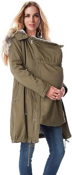 Womens Maternity Winter Coat Thicken Quilted Lined Warm Hooded Outwear Long Puffer Down Jacket Parka with Pockets