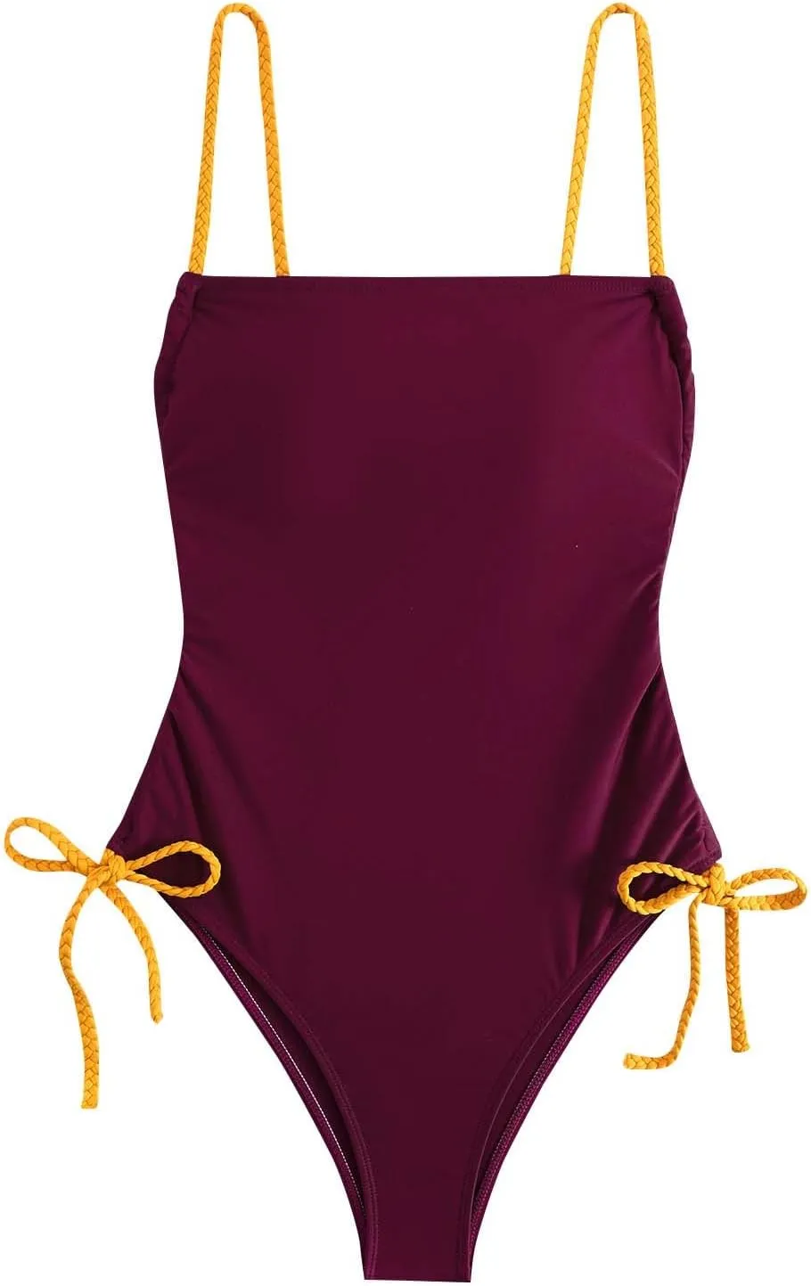 Womens One Piece Swimsuit High Cut Tummy Control Bathing Suit Tie Side Backless Swimwear Spaghetti Strap Swim Suits
