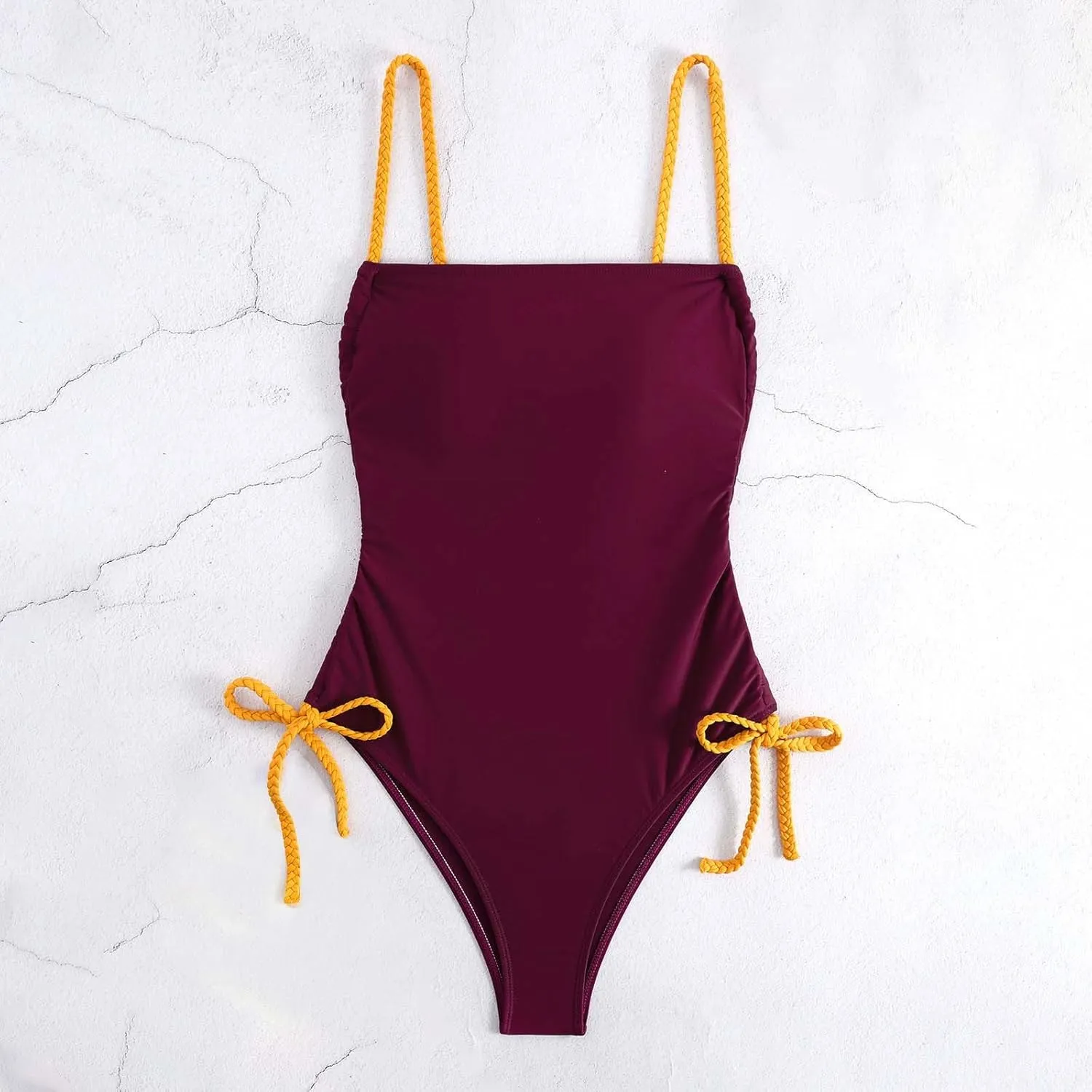 Womens One Piece Swimsuit High Cut Tummy Control Bathing Suit Tie Side Backless Swimwear Spaghetti Strap Swim Suits