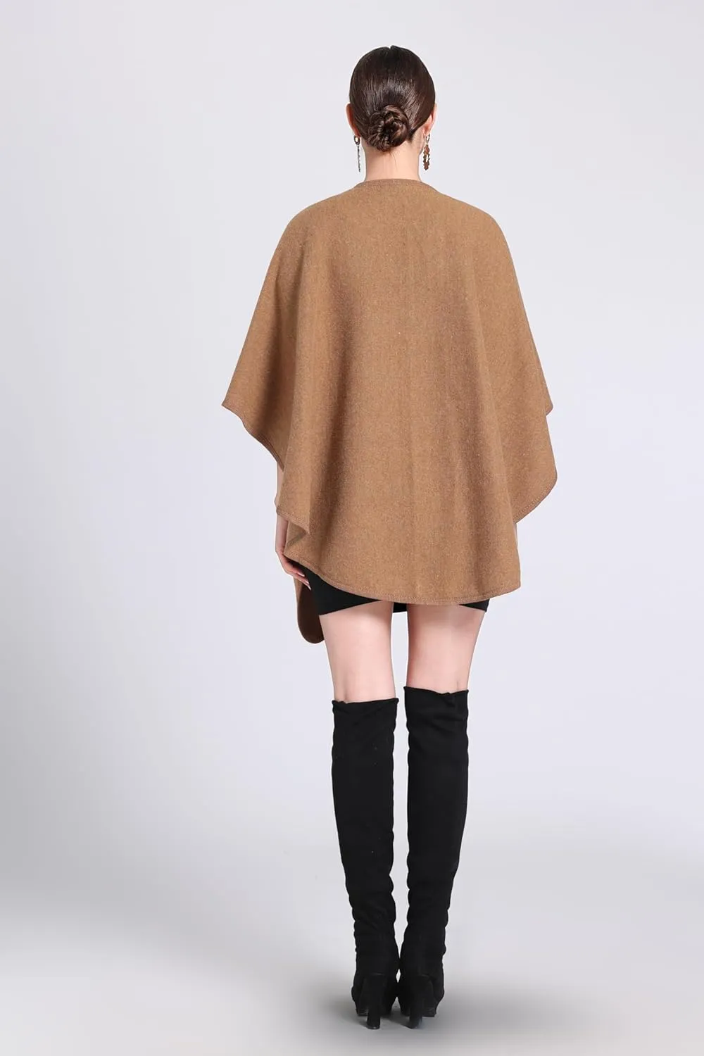 Women's Open Front Cardigan Shawls Elegant Solid Color Poncho Ruana Cape Plus Size Knit Wraps for Fall Winter