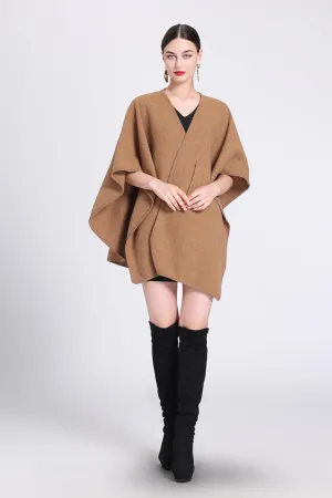 Women's Open Front Cardigan Shawls Elegant Solid Color Poncho Ruana Cape Plus Size Knit Wraps for Fall Winter