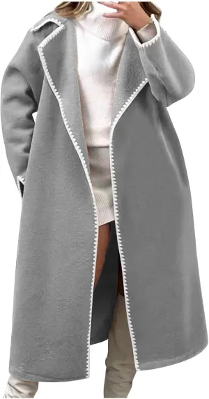 Women's Open Front Long Cardigan Wool Blend Coat Casual Lapel Coatigan Coat 2024 Fall Jacket Outerwear with Pockets