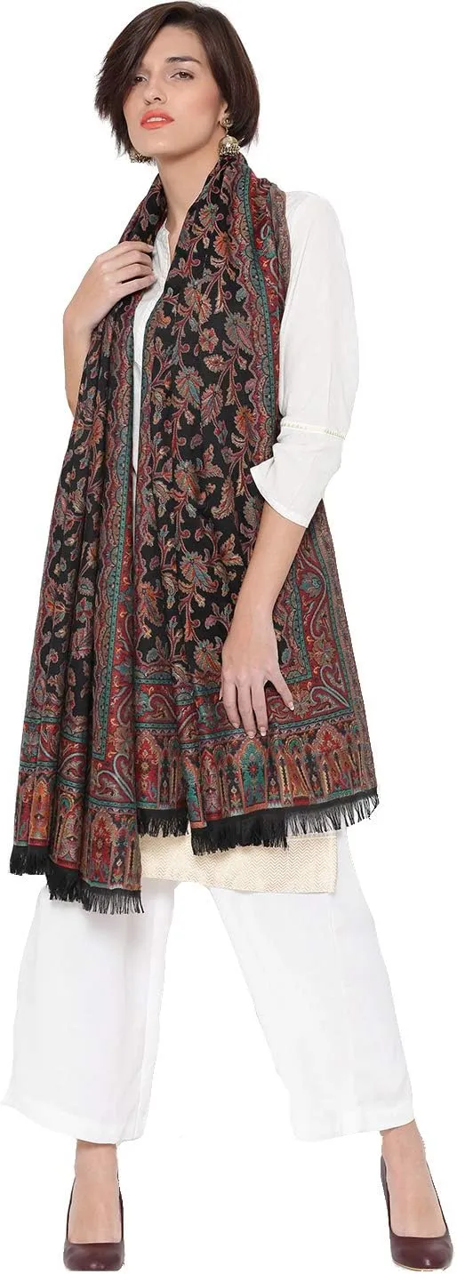 Women's Pashmina Wool Blend Indian Handicraft Woven Shawls, Scarf, Wraps [Large Size: 40" X 80"]