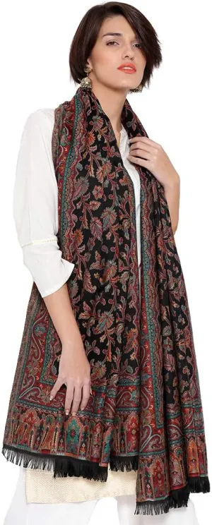 Women's Pashmina Wool Blend Indian Handicraft Woven Shawls, Scarf, Wraps [Large Size: 40" X 80"]