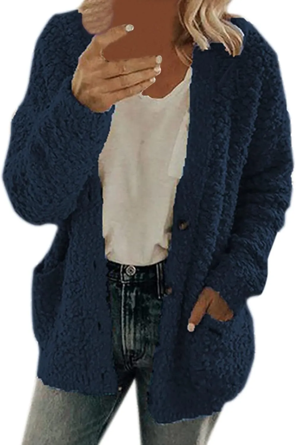 Womens Polar Fleece Cardigan Jacket Casual Plus Size Plush Sweater Coat with Pockets Buttons Wool Sherpa Overcoat 2023