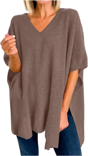 Womens Poncho Sweater Women V Neck Ponchos and Wraps Batwing Sleeveless Shawl Pullover Sweaters Teens Fashion Clothing