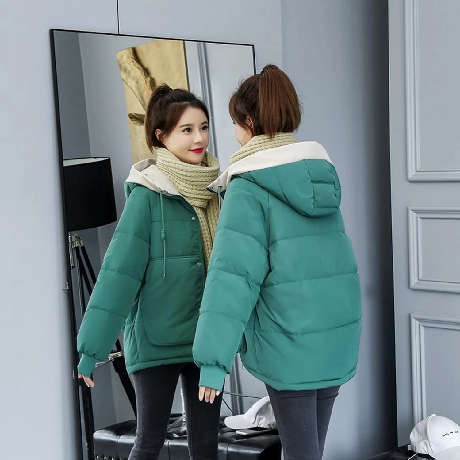 Women's Puffer Coat Casual Zip Up Warm Winter Lightweight Padded Down Jacket Hooded Preppy Quilted Jacket with Pocket