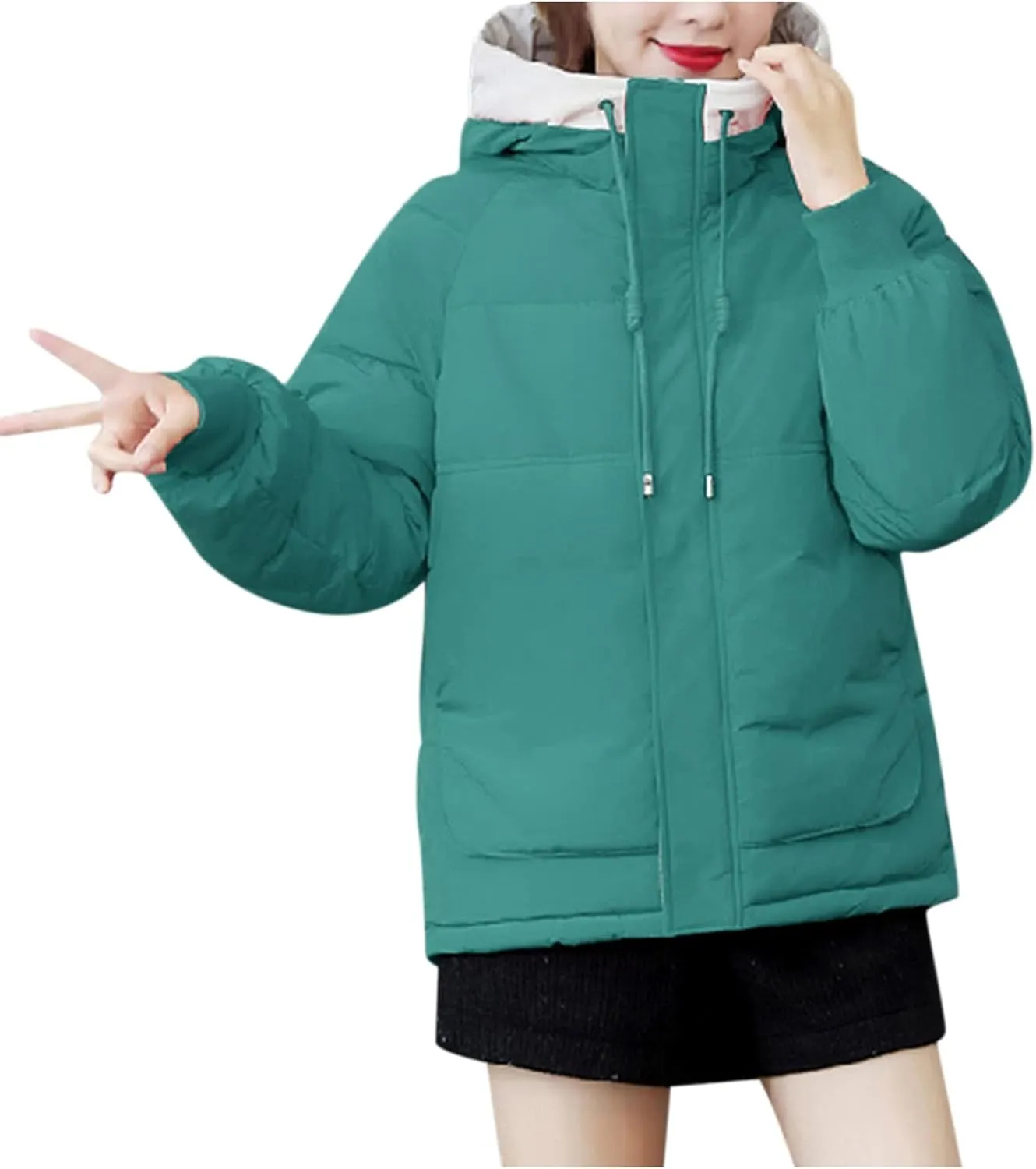 Women's Puffer Coat Casual Zip Up Warm Winter Lightweight Padded Down Jacket Hooded Preppy Quilted Jacket with Pocket