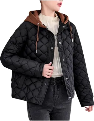 Womens Quilted Puffer Jackets Hooded Winter Warm Down Coat Loose Comfort Outerwear with Pockets Thicken Puffy Jacket
