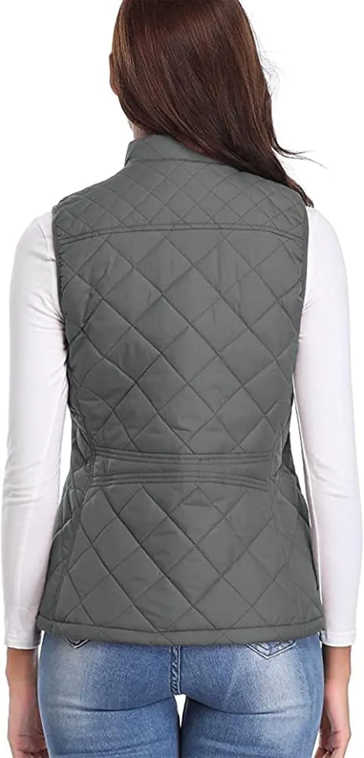 Women's Quilted Vest Stand Collar Lightweight Zip Padded Puffer Stand Collar Sleeveless Winter Warm Outerwear Jackets