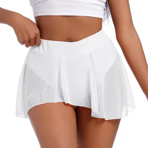 Womens Sexy Flowy Skirts Shorts Sheer Tulle 2 in 1 Pole Dance Yoga Rave Bottoms Sexy Butterfly Booty Shorts Hot Pants