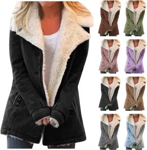 Womens Sherpa Jean Jacket Winter Warm Lapel Button Down Fleece Lined Denim Coat Thicken Faux Fur Outerwear with Pocket