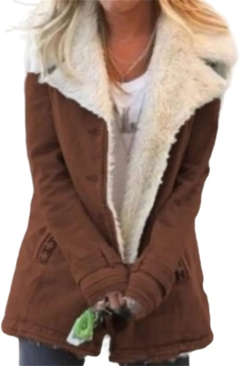 Womens Sherpa Jean Jacket Winter Warm Lapel Button Down Fleece Lined Denim Coat Thicken Faux Fur Outerwear with Pocket