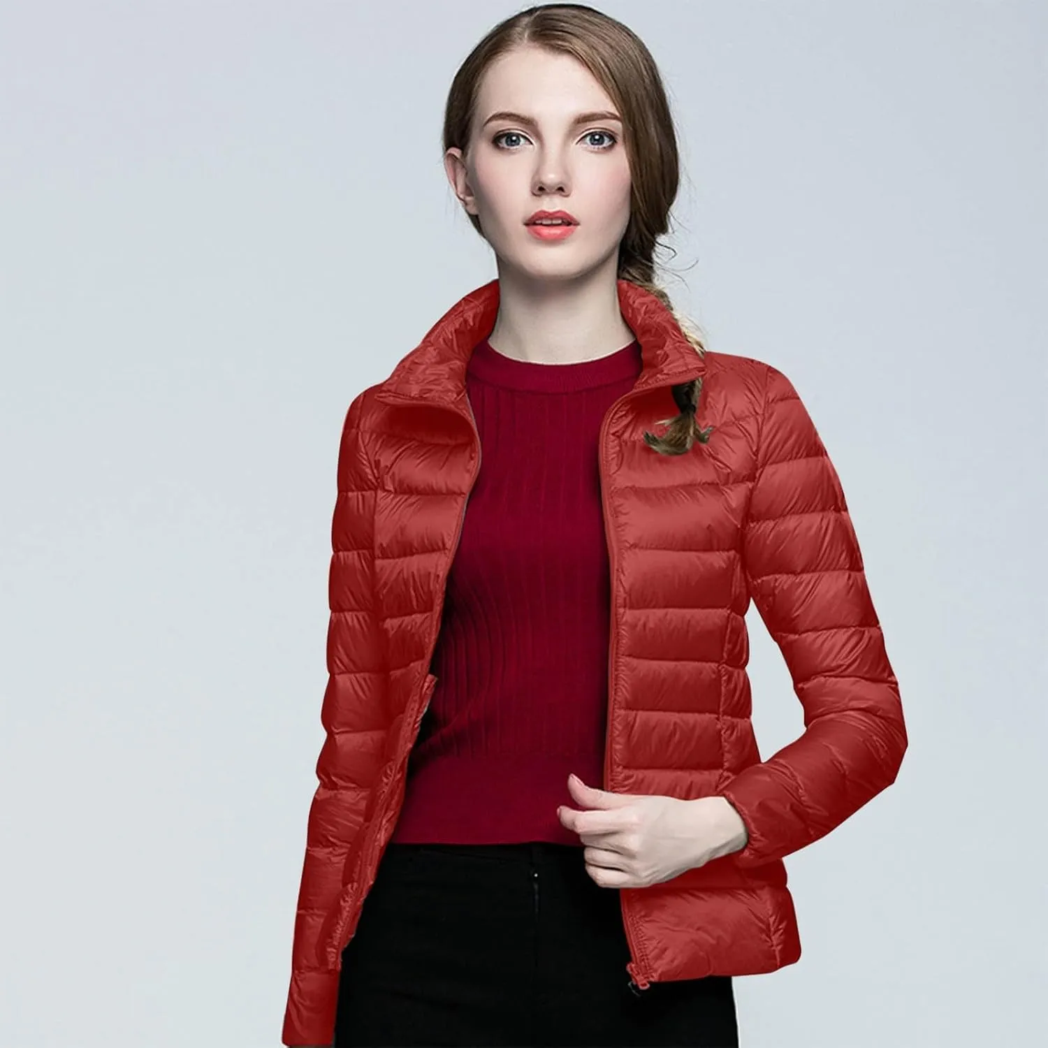 Women's Short Down Coat Packable Puffer Jacket Hooded Winter Ultra Light Quilted Winter Coat with Pocket Outerwear