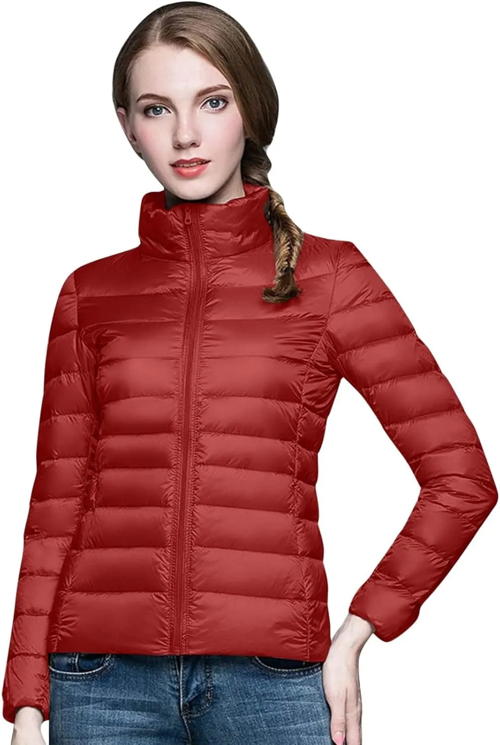 Women's Short Down Coat Packable Puffer Jacket Hooded Winter Ultra Light Quilted Winter Coat with Pocket Outerwear