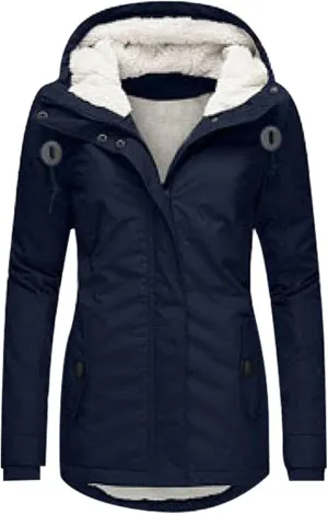 Womens Simple Zipper Solid Fleece Coat Long Sleeve Hooded Puffer Coat Casual Warm Pockets Overcoat Outdoor Winter Suits