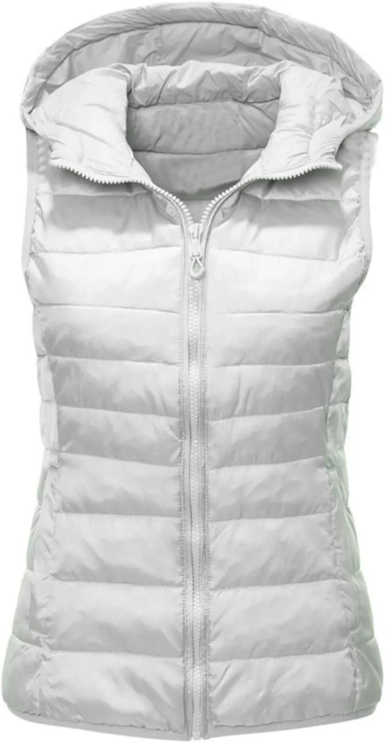 Women's Vests for Fall Winter Lightweight Hooded Vest Warm Coats Sleeveless Down Jacket Water Resistant Puffer Vest