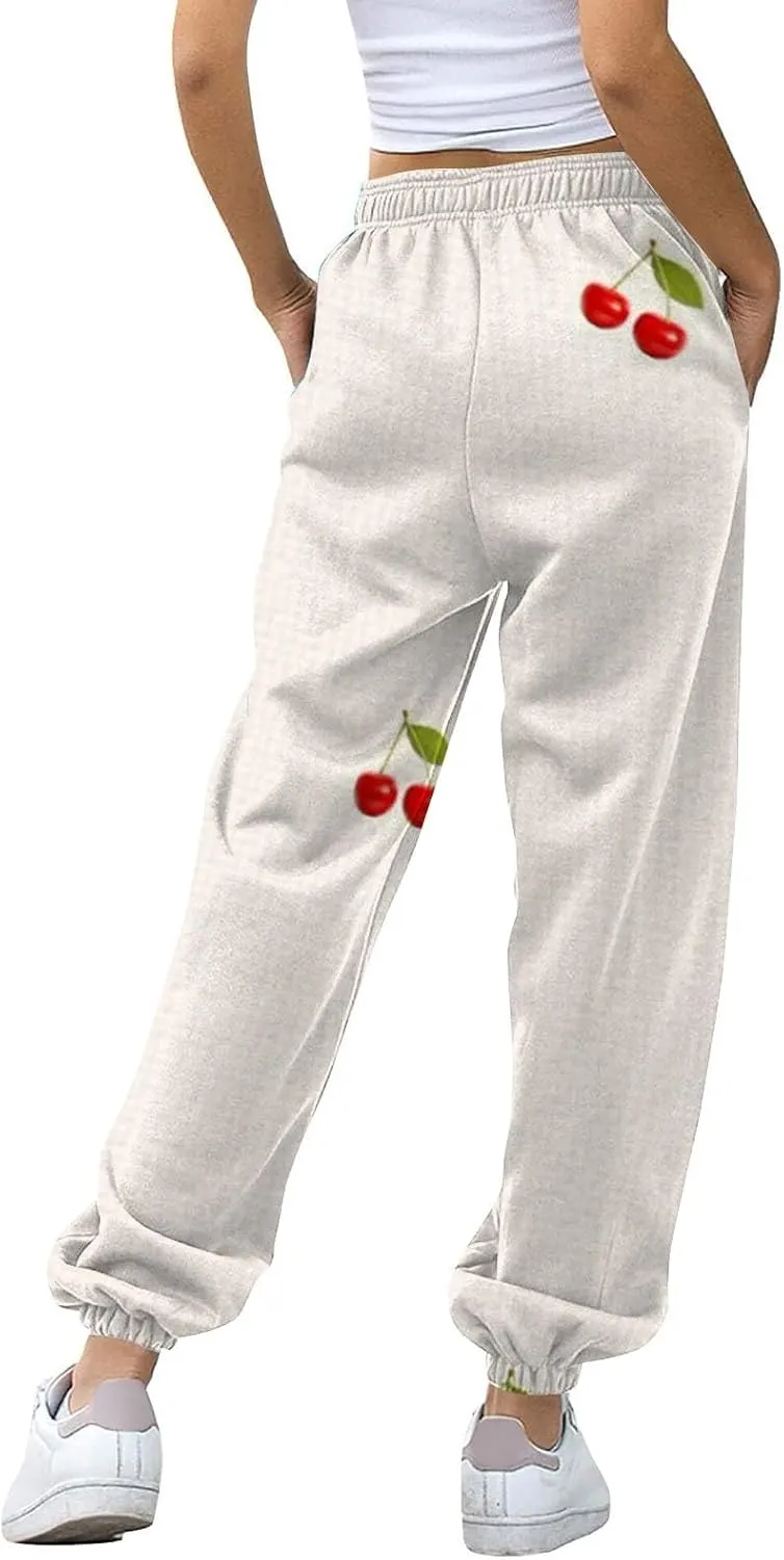 Womens Wide Leg Sweatpants High Waisted Cinch Bottoms Baggy Flared Yoga Pants Pockets Drawstring Athletic Joggers
