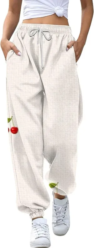 Womens Wide Leg Sweatpants High Waisted Cinch Bottoms Baggy Flared Yoga Pants Pockets Drawstring Athletic Joggers