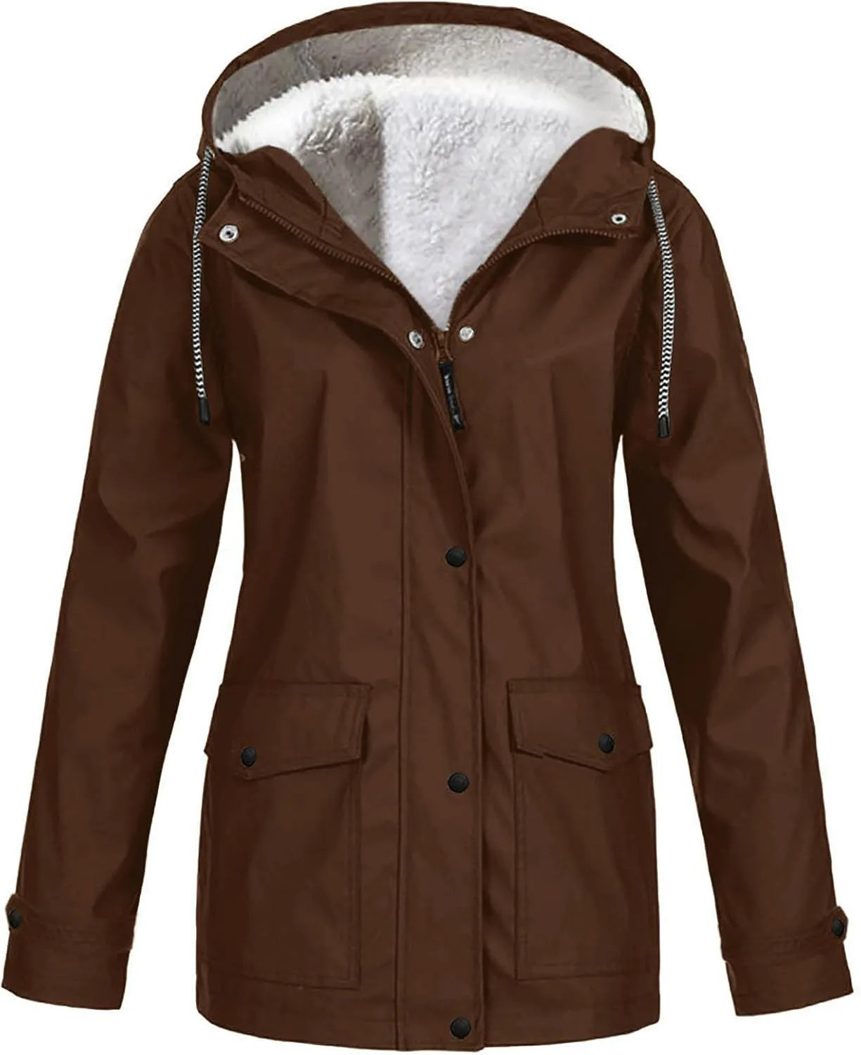 Womens Windbreaker Jackets Fleece Lined Trench Coats Fashion Waterproof Lightweight Outdoor Hooded Climbing Raincoats