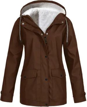 Womens Windbreaker Jackets Fleece Lined Trench Coats Fashion Waterproof Lightweight Outdoor Hooded Climbing Raincoats