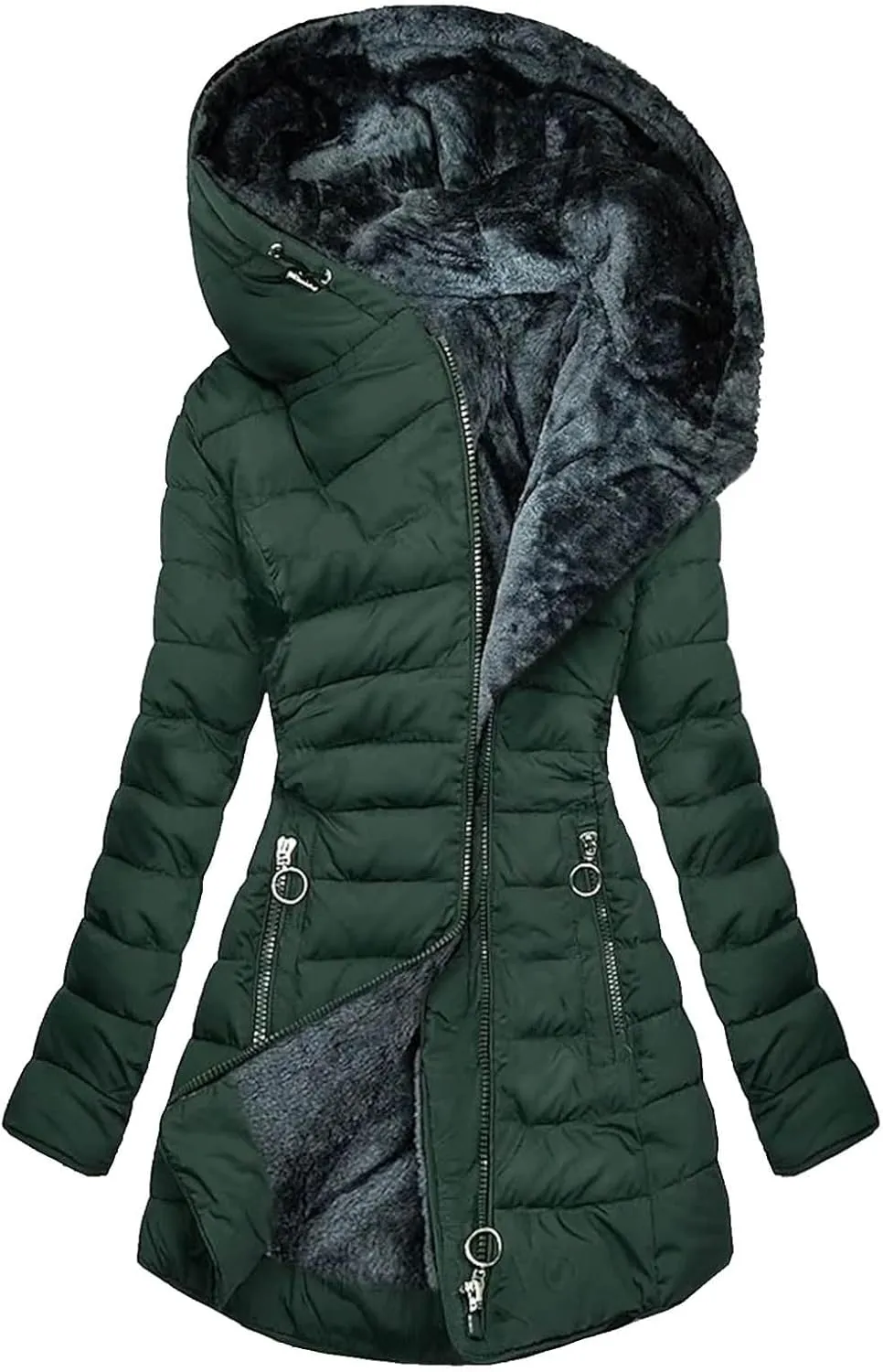 Womens Winter Coats Fuzzy Sherpa Lined Plus Size Down Coats Thicken Fleece Warm Jackets Puffer Coats Parkas with Hood