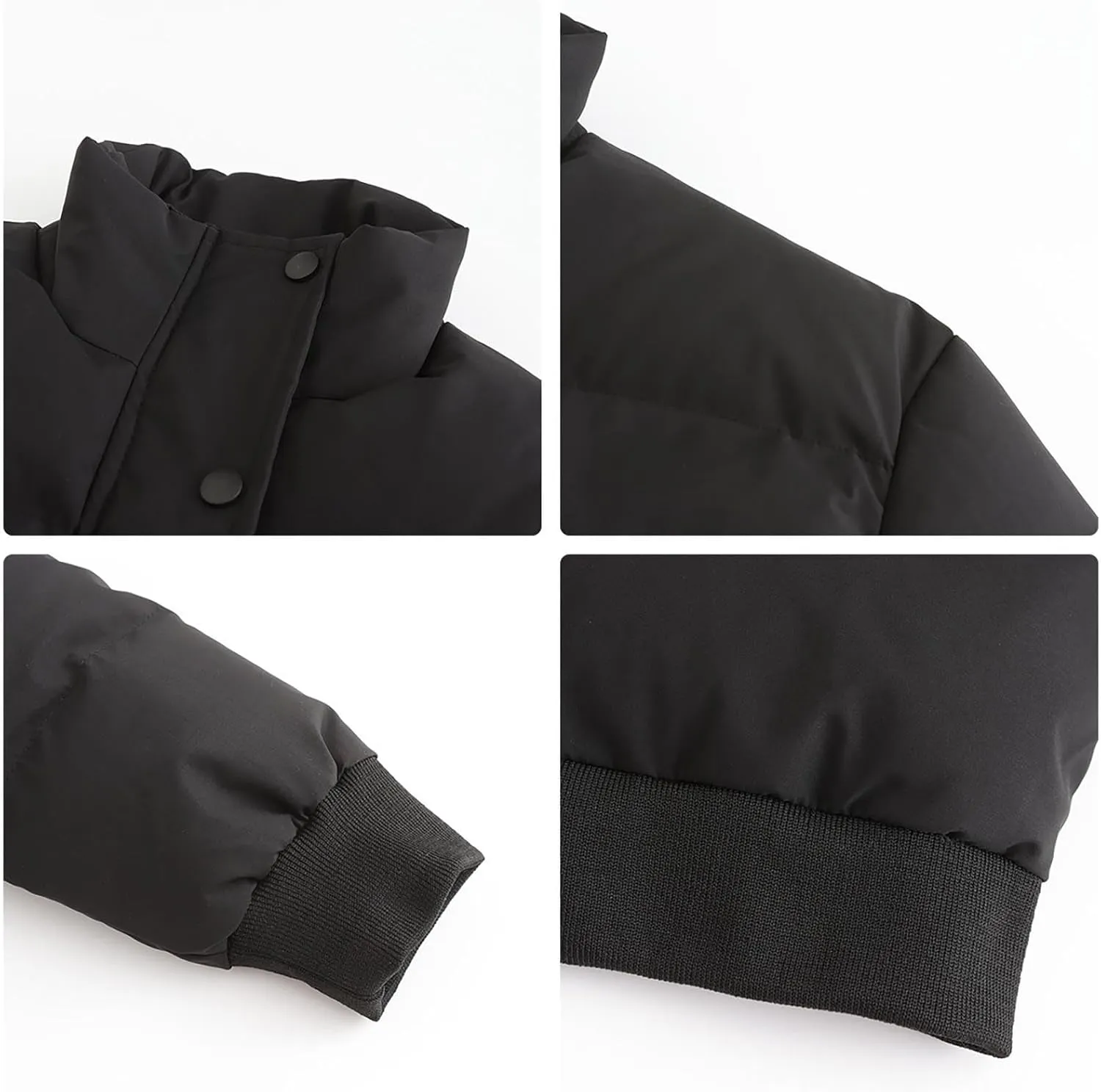 Womens Winter Cropped Puffer Coat Stand Collar Short Down Jacket Winter Outerwear Warm Quilted Jacket with Pockets