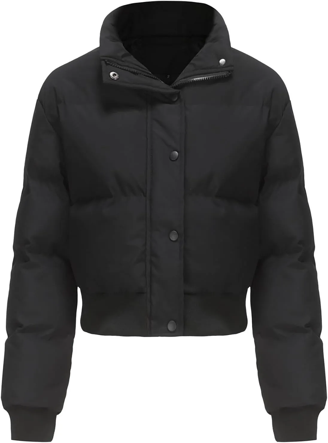 Womens Winter Cropped Puffer Coat Stand Collar Short Down Jacket Winter Outerwear Warm Quilted Jacket with Pockets
