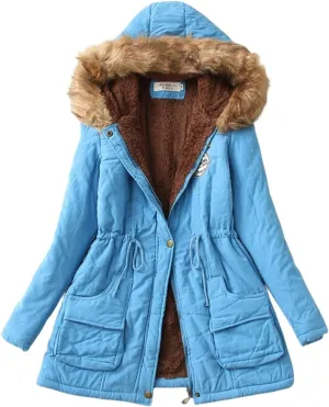 Womens Winter Down Coat Thick Faux Lamb Wool Lined Jacket Windproof Puffer Jacket with Faux Fur Hood