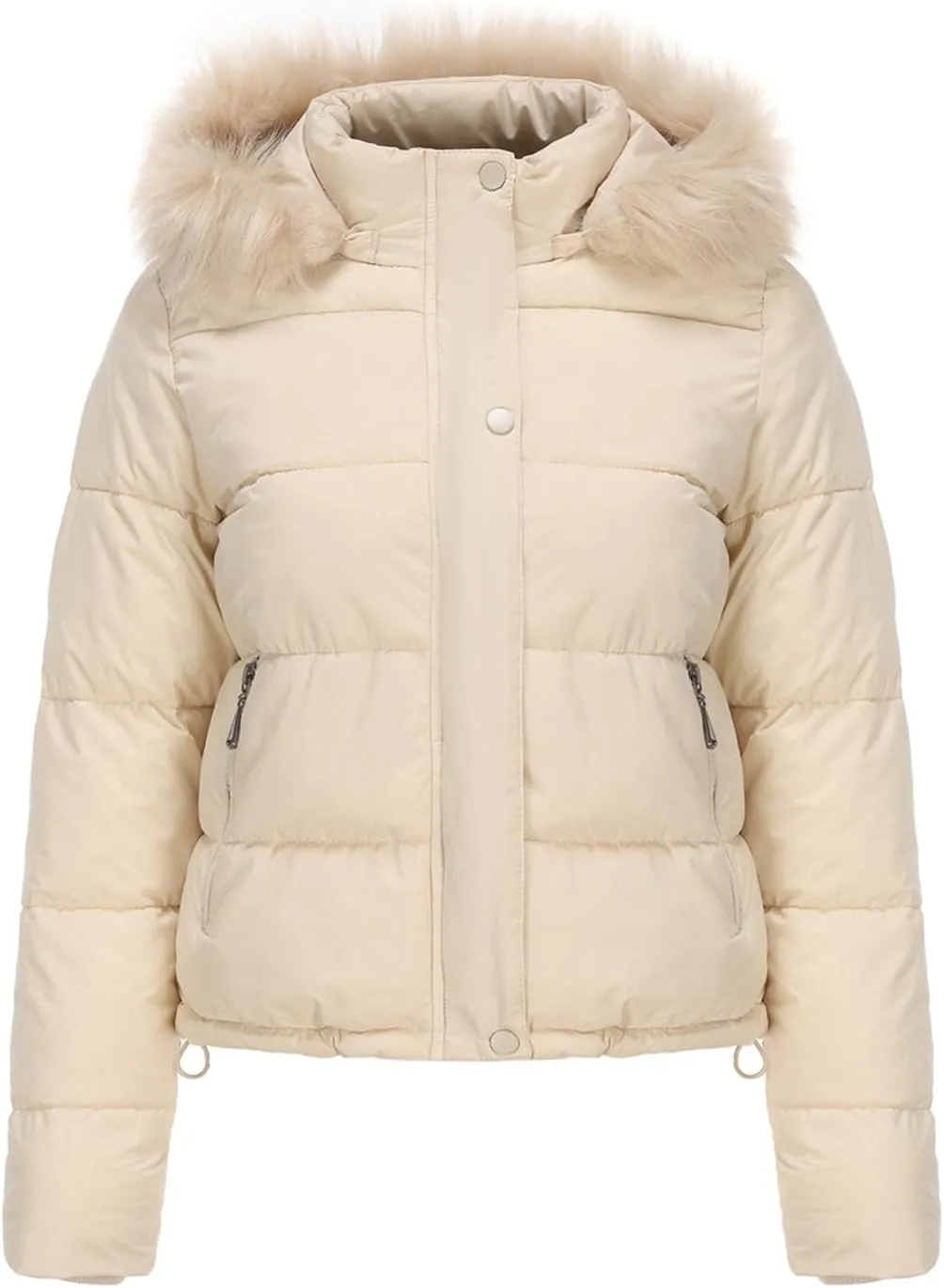 Women's Winter Hooded Cropped Coat Waterproof Down Jacket Warm Thicken Puffer Outwear with Removable Faux Fur Hood