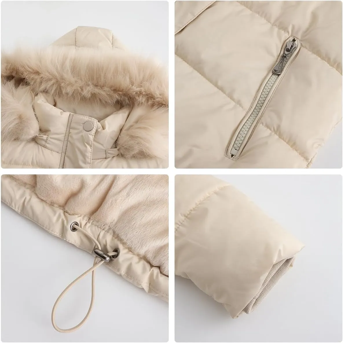 Women's Winter Hooded Cropped Coat Waterproof Down Jacket Warm Thicken Puffer Outwear with Removable Faux Fur Hood